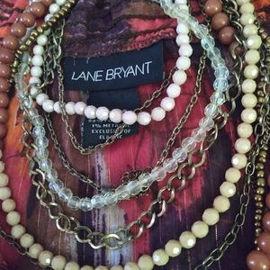 Multi Chain & Bead Necklace Earth Tones Browns Gold Iridescent!